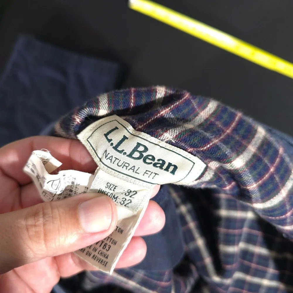 L.L. Bean Flannel Lined Chinos Men 32x32 Navy Blue Natural Fit Cotton Pants WT63